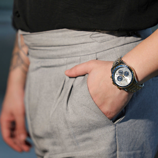 Zegarek męski premium | Elegancki zegarek z chronografem i stalową bransoletą