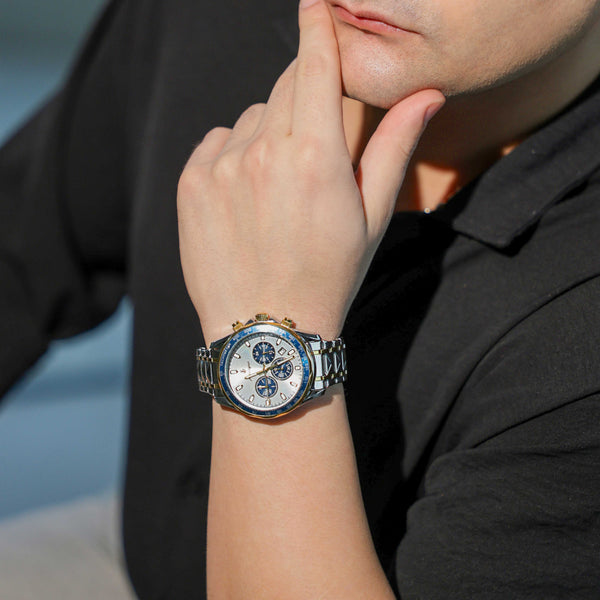 Zegarek męski premium | Elegancki zegarek z chronografem i stalową bransoletą