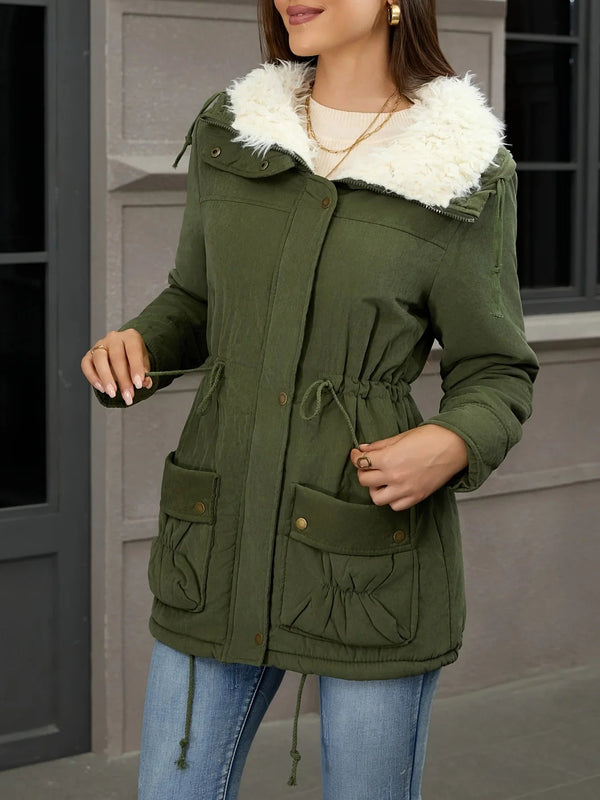 Parka damska | Zimowa z podszyciem fleece i kieszeniami