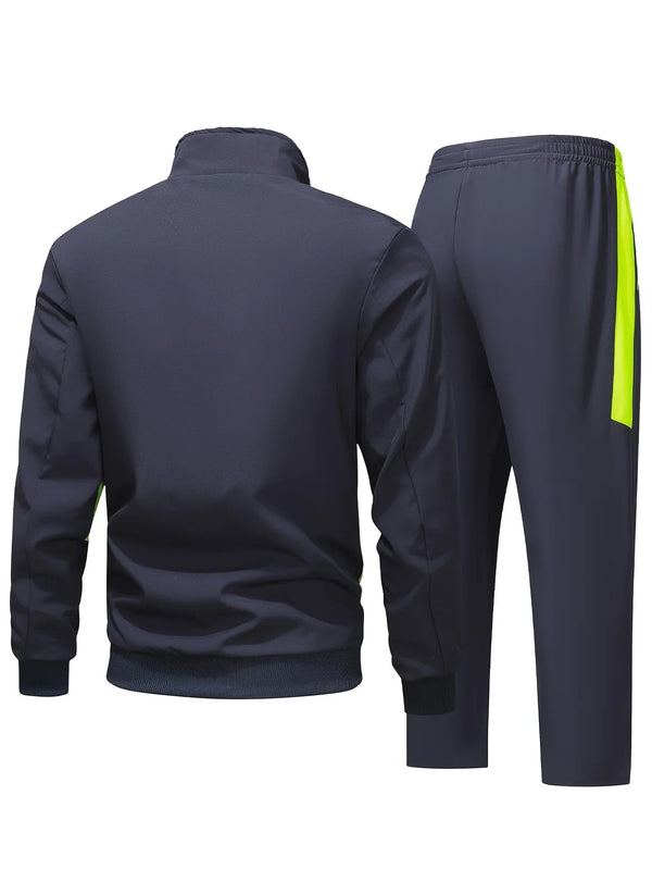 Męski dres treningowy | Czarny komplet sportowy z neonowym zamkiem i spodniami