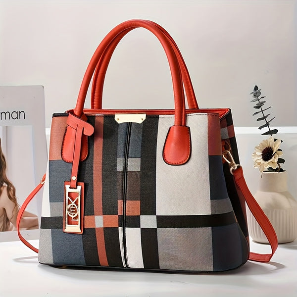 Torebka damska w kratę | Elegancka torba na ramię o dużej pojemności