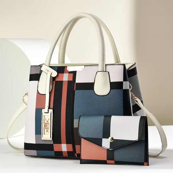 Torebka damska w kratę | Elegancka torba na ramię o dużej pojemności