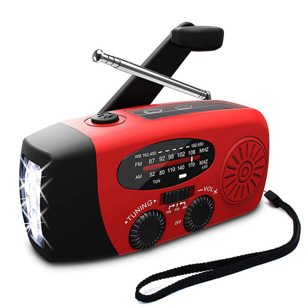 Radio awaryjne z korbką i panelem słonecznym | Latarka, powerbank i odbiornik FM/AM