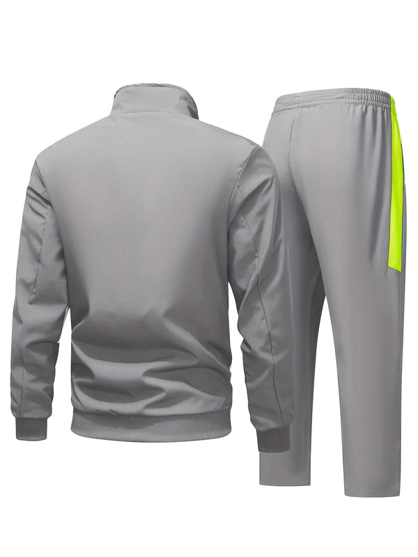 Męski dres treningowy | Czarny komplet sportowy z neonowym zamkiem i spodniami