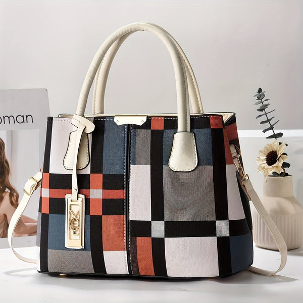 Torebka damska w kratę | Elegancka torba na ramię o dużej pojemności