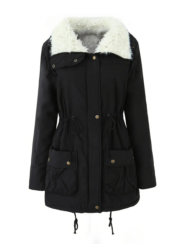 Parka damska | Zimowa z podszyciem fleece i kieszeniami