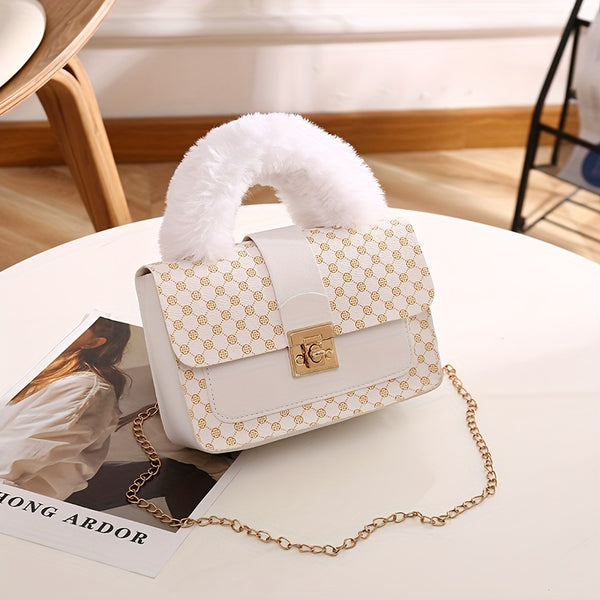 Torebka damska crossbody | Modna torba z geometrycznym wzorem i łańcuszkiem