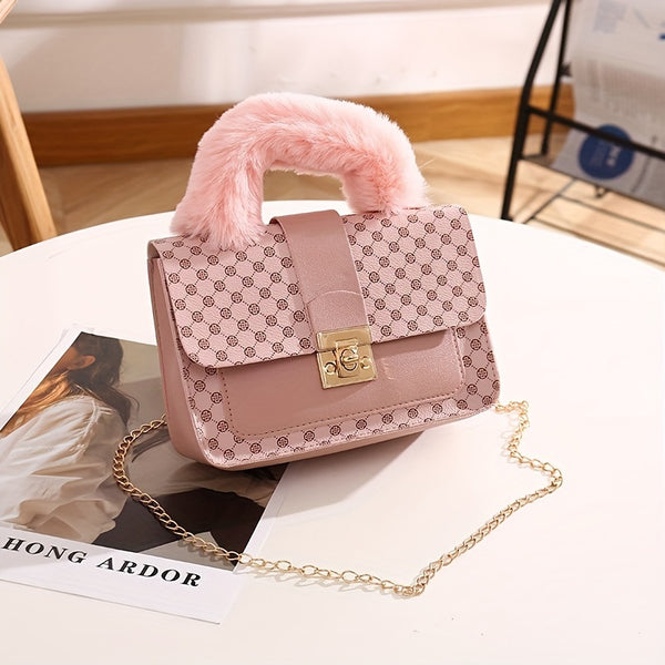 Torebka damska crossbody | Modna torba z geometrycznym wzorem i łańcuszkiem