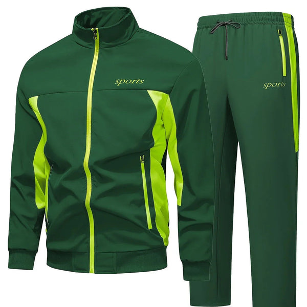 Męski dres treningowy | Czarny komplet sportowy z neonowym zamkiem i spodniami