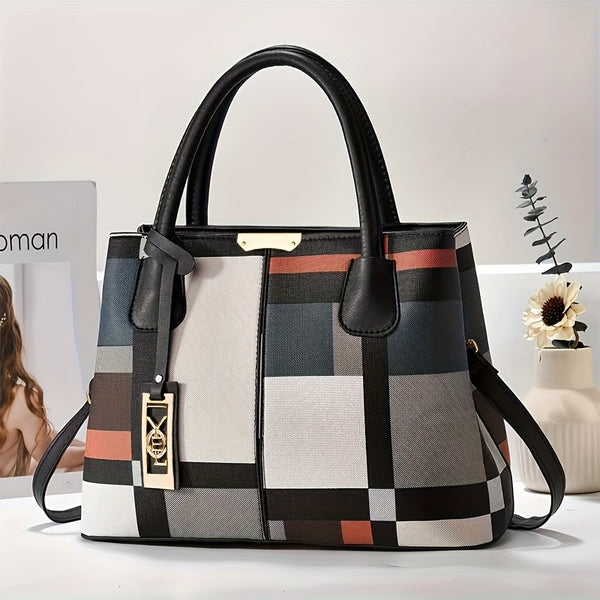 Torebka damska w kratę | Elegancka torba na ramię o dużej pojemności