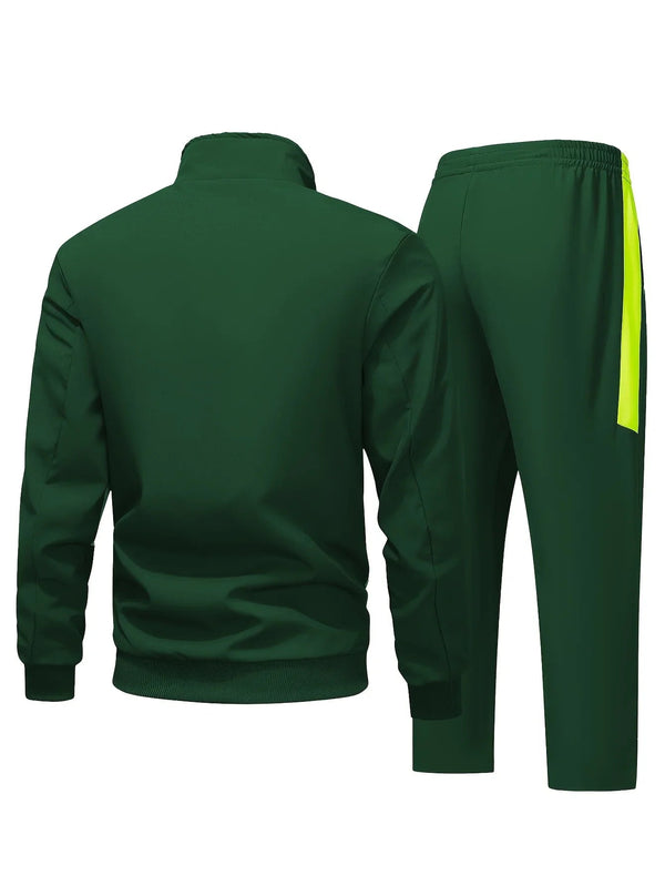 Męski dres treningowy | Czarny komplet sportowy z neonowym zamkiem i spodniami
