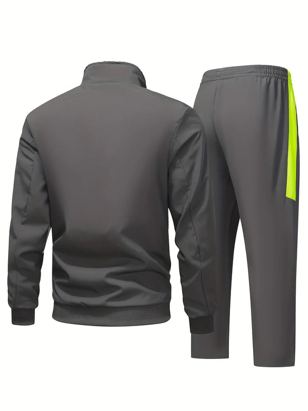 Męski dres treningowy | Czarny komplet sportowy z neonowym zamkiem i spodniami