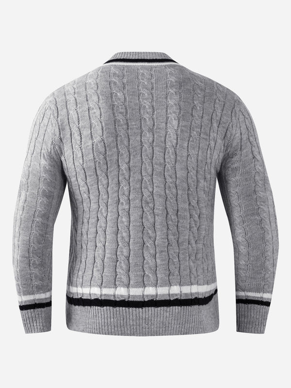 Męski sweter w sploty | Biały sweter z dekoltem w serek