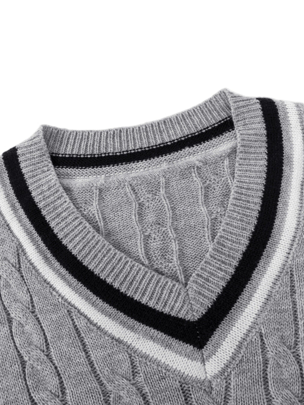 Męski sweter w sploty | Biały sweter z dekoltem w serek