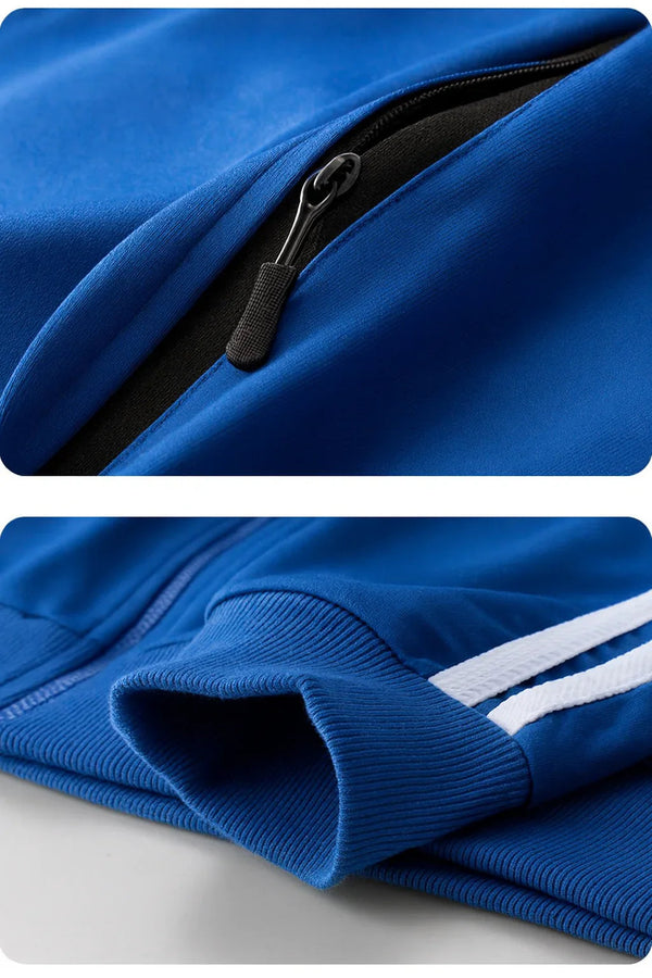 Męski dres treningowy | Sportowy dres z zamkiem i wzorem w paski