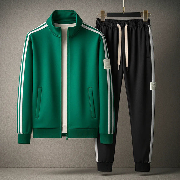 Męski dres treningowy | Sportowy dres z zamkiem i wzorem w paski