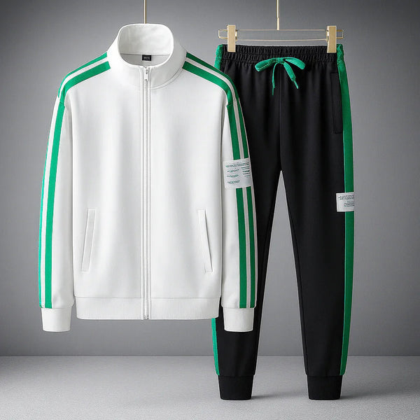 Męski dres treningowy | Sportowy dres z zamkiem i wzorem w paski