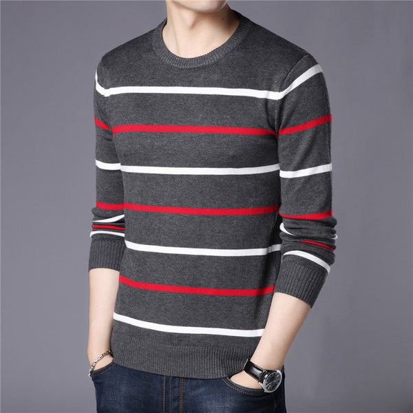 Sweter męski w paski | Casualowy sweter z okrągłym dekoltem