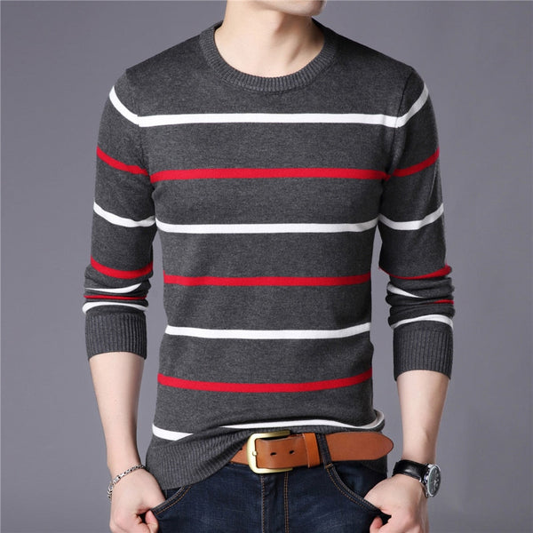 Sweter męski w paski | Casualowy sweter z okrągłym dekoltem