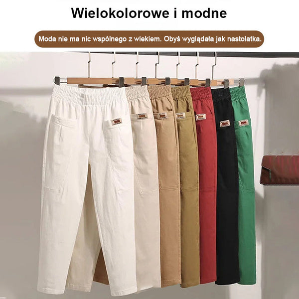 Spodnie damskie bawełniane | Luźny krój z elastyczną talią