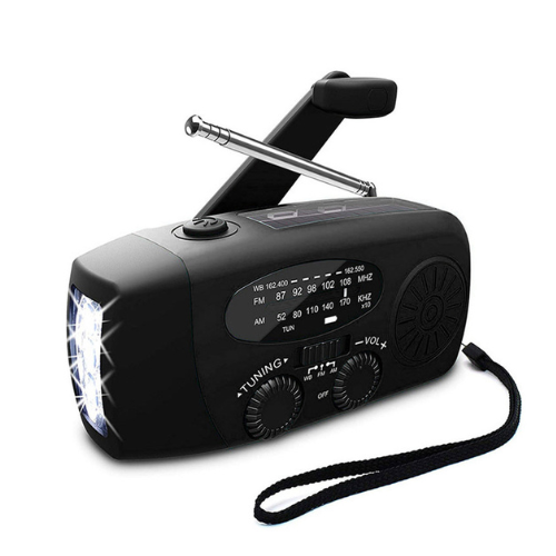 Radio awaryjne z korbką i panelem słonecznym | Latarka, powerbank i odbiornik FM/AM