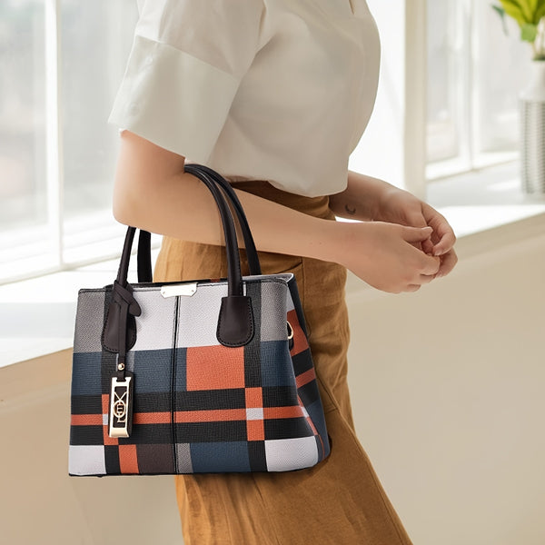 Torebka damska w kratę | Elegancka torba na ramię o dużej pojemności