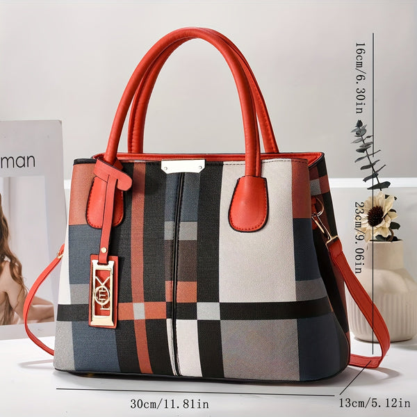 Torebka damska w kratę | Elegancka torba na ramię o dużej pojemności