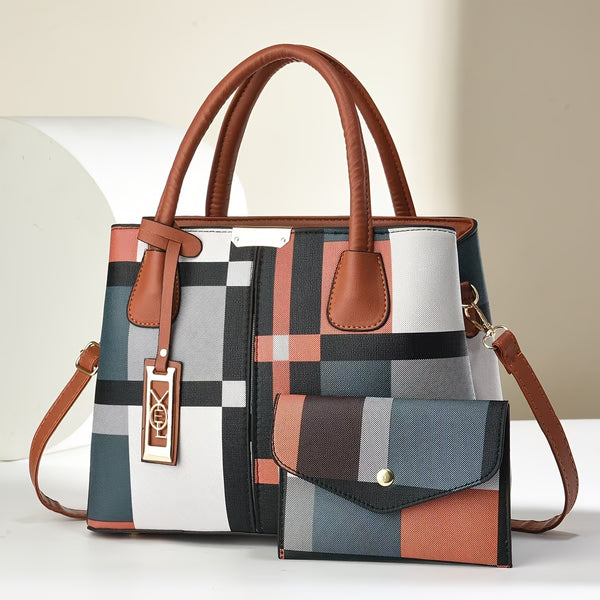 Torebka damska w kratę | Elegancka torba na ramię o dużej pojemności