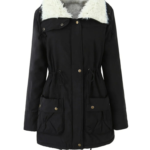 Parka damska | Zimowa z podszyciem fleece i kieszeniami