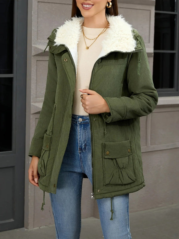 Parka damska | Zimowa z podszyciem fleece i kieszeniami