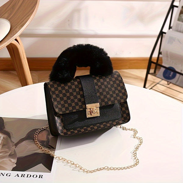Torebka damska crossbody | Modna torba z geometrycznym wzorem i łańcuszkiem