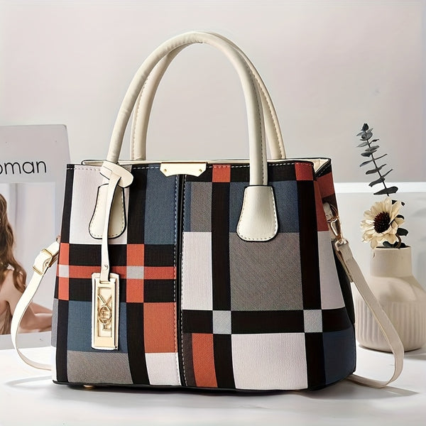 Torebka damska w kratę | Elegancka torba na ramię o dużej pojemności