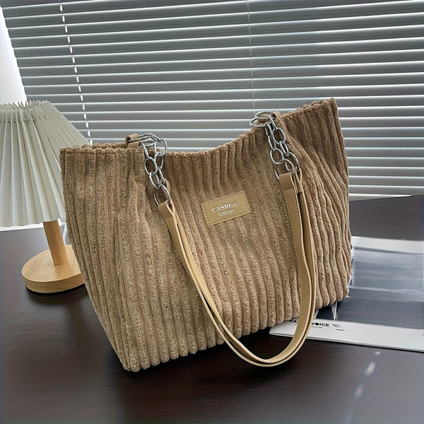 Torebka damska elegancka | Modna torba sztruksowa z łańcuszkiem i odpinanym paskiem