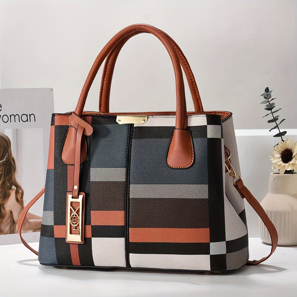 Torebka damska w kratę | Elegancka torba na ramię o dużej pojemności