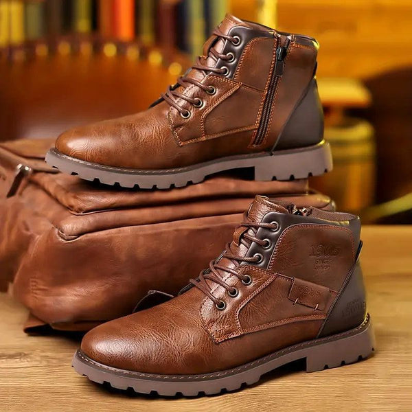 Buty męskie skórzane za kostkę | Z zamkiem i sznurowaniem