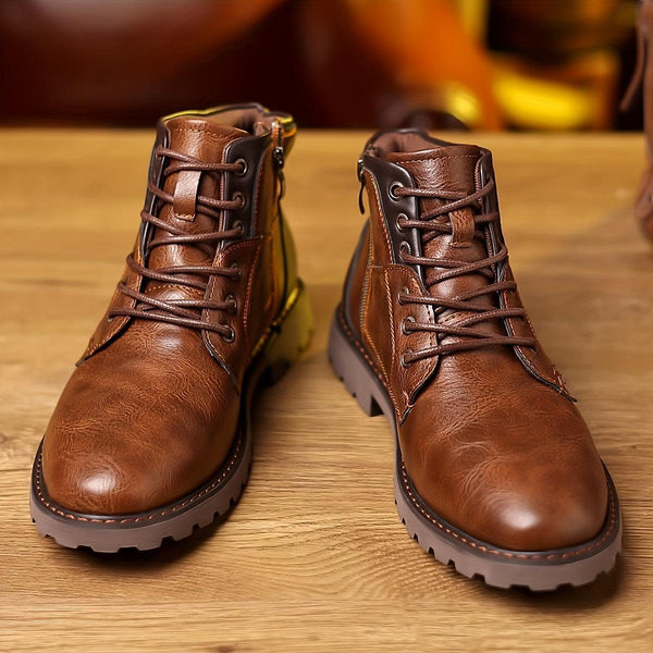 Buty męskie skórzane za kostkę | Z zamkiem i sznurowaniem