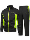Męski dres treningowy | Czarny komplet sportowy z neonowym zamkiem i spodniami