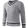 Męski sweter w sploty | Biały sweter z dekoltem w serek