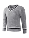 Męski sweter w sploty | Biały sweter z dekoltem w serek