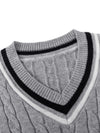 Męski sweter w sploty | Biały sweter z dekoltem w serek