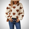 Sweter z sercami | Damski sweter teddy z nadrukiem serc