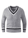 Męski sweter w sploty | Biały sweter z dekoltem w serek