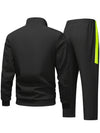 Męski dres treningowy | Czarny komplet sportowy z neonowym zamkiem i spodniami